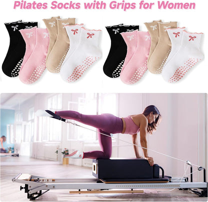 Grip Socks Pilates,4/6Prs Cotton Cute Pilates Socks for Women Yoga