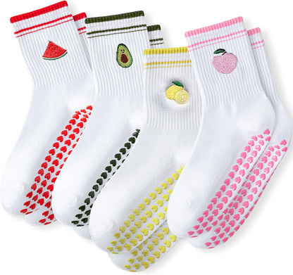 Grip Socks Pilates,4/6Prs Cotton Cute Pilates Socks for Women Yoga