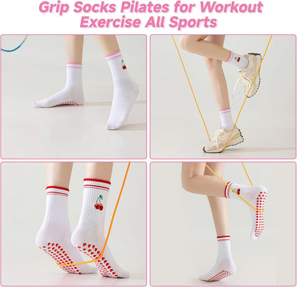Grip Socks Pilates,4/6Prs Cotton Cute Pilates Socks for Women Yoga