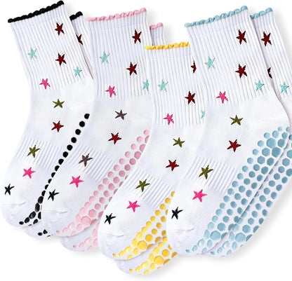 Grip Socks Pilates,4/6Prs Cotton Cute Pilates Socks for Women Yoga