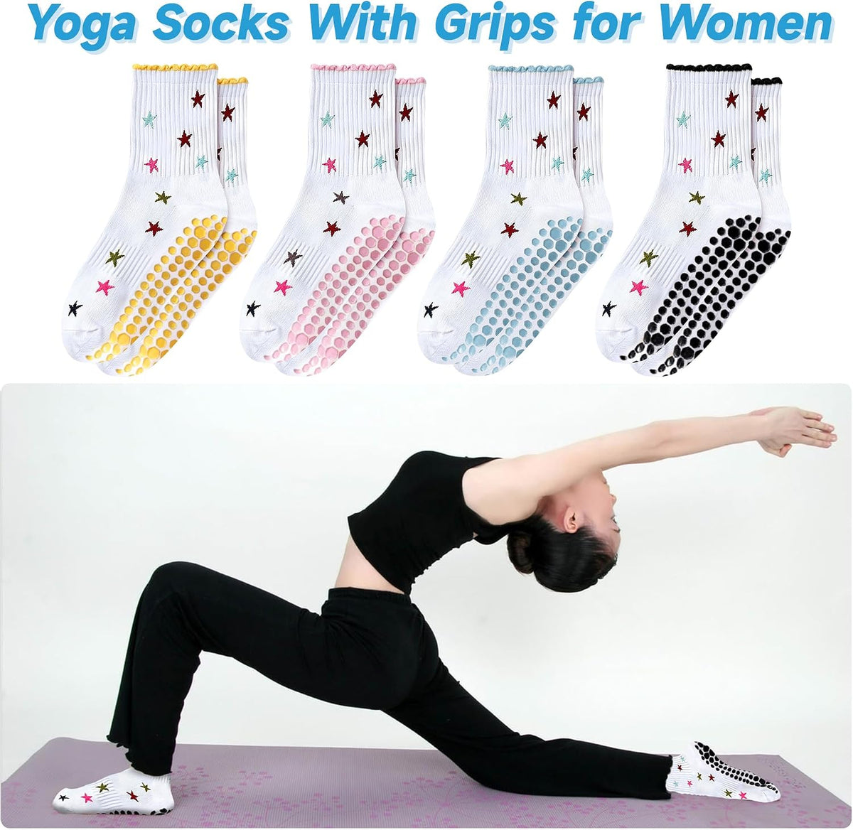 Grip Socks Pilates,4/6Prs Cotton Cute Pilates Socks for Women Yoga