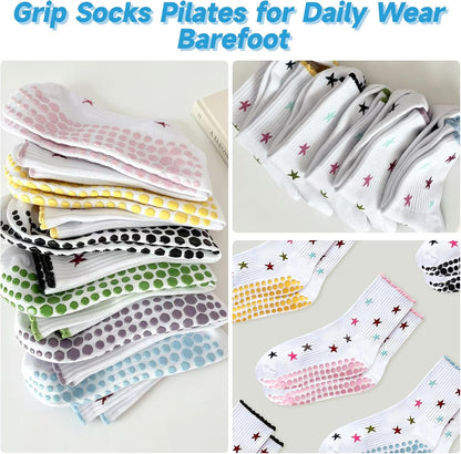 Grip Socks Pilates,4/6Prs Cotton Cute Pilates Socks for Women Yoga