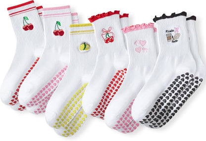 Grip Socks Pilates,4/6Prs Cotton Cute Pilates Socks for Women Yoga