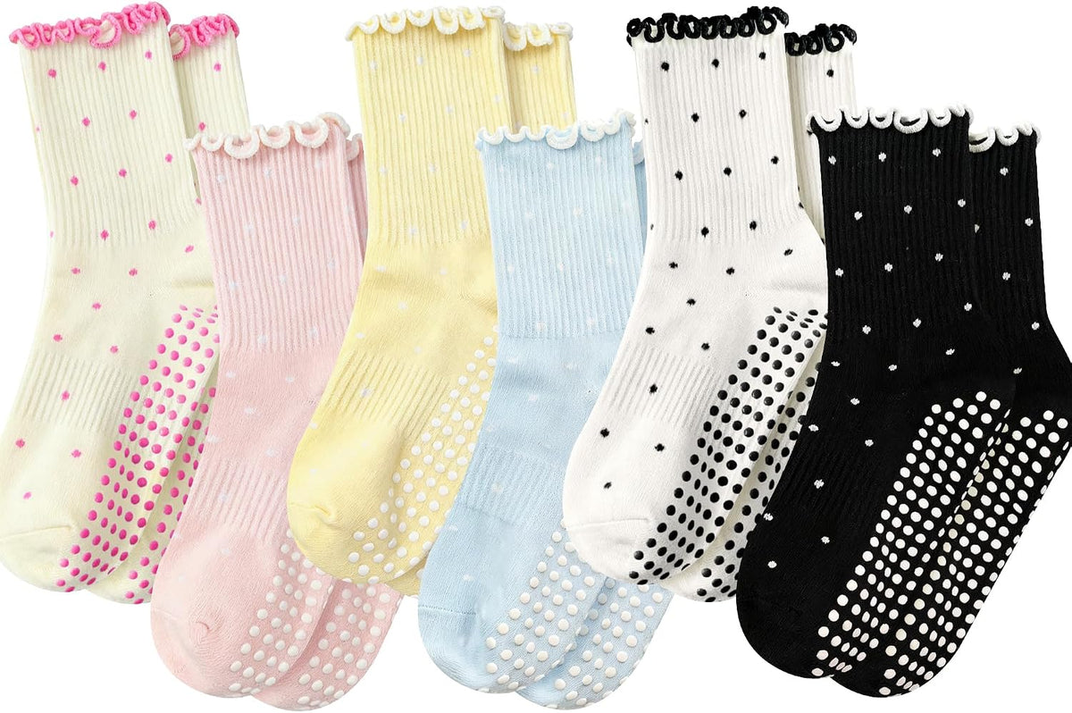 Grip Socks Pilates,4/6Prs Cotton Cute Pilates Socks for Women Yoga