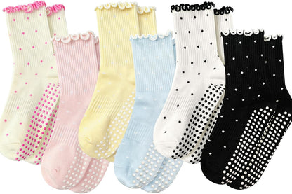 Grip Socks Pilates,4/6Prs Cotton Cute Pilates Socks for Women Yoga