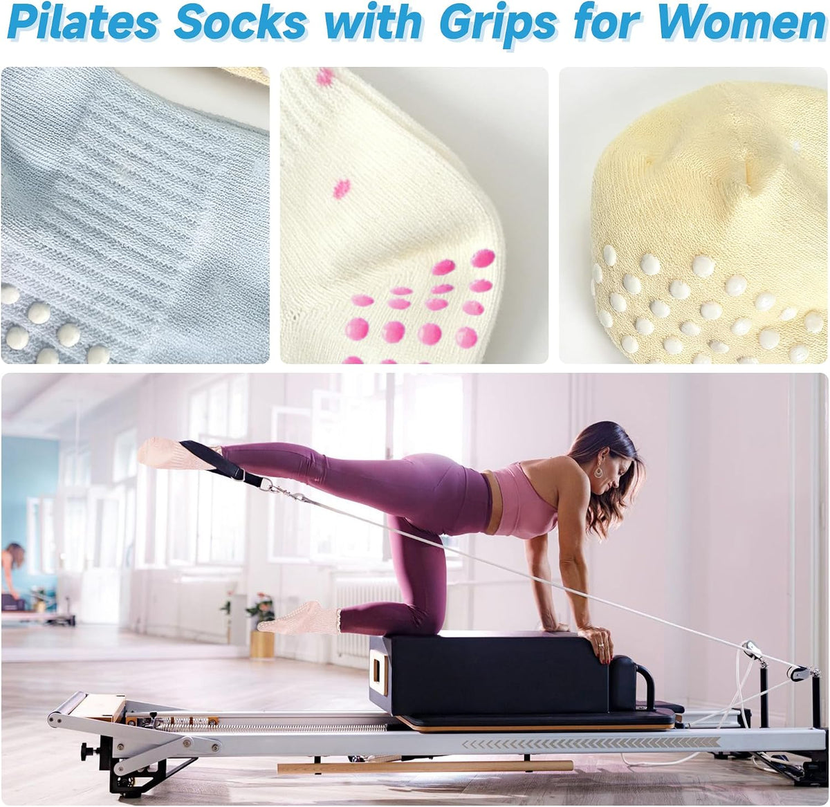 Grip Socks Pilates,4/6Prs Cotton Cute Pilates Socks for Women Yoga