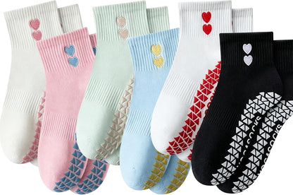 Grip Socks Pilates,4/6Prs Cotton Cute Pilates Socks for Women Yoga