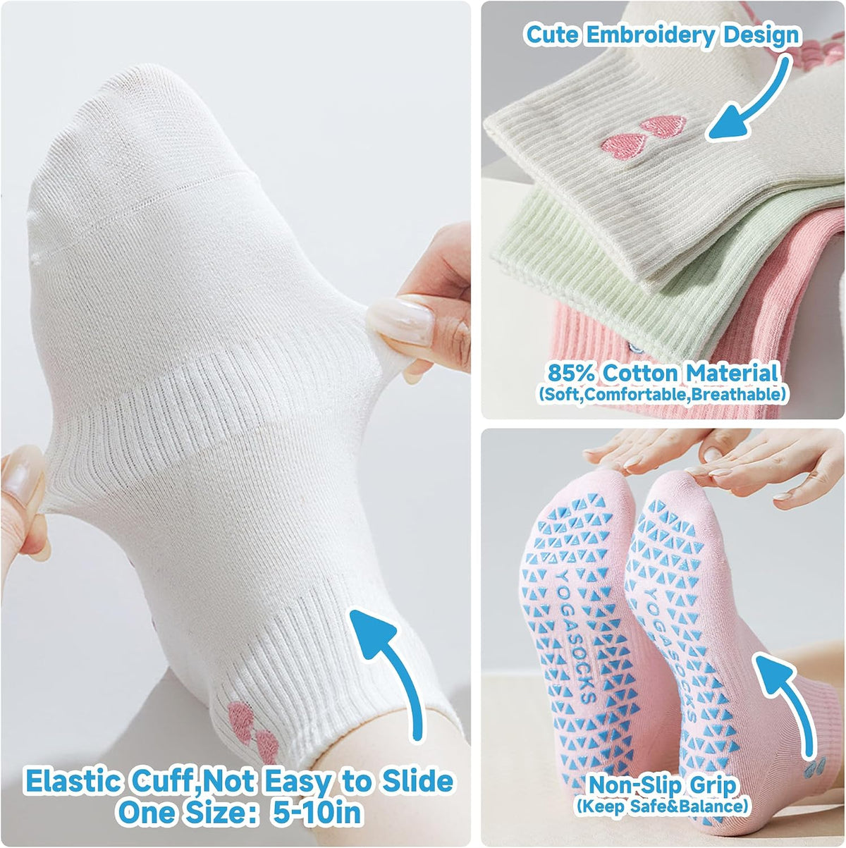 Grip Socks Pilates,4/6Prs Cotton Cute Pilates Socks for Women Yoga