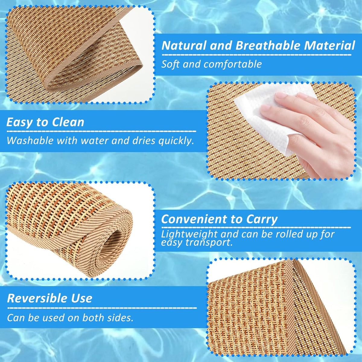 4 Packs Straw Beach Mat 20 * 70 inch Waterproof Non Slip Straw Mat Foldable Lightweight Picnic Mat for Camping Sunbathing Picnic Floor Yoga