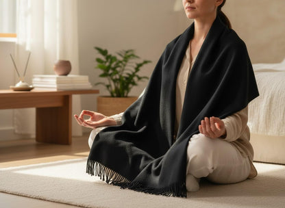 Wonderlist Tibetan Meditation Shawl Wool Handloom Oversize Throw Pure Wool Wrap Clothing Gift for Men Women