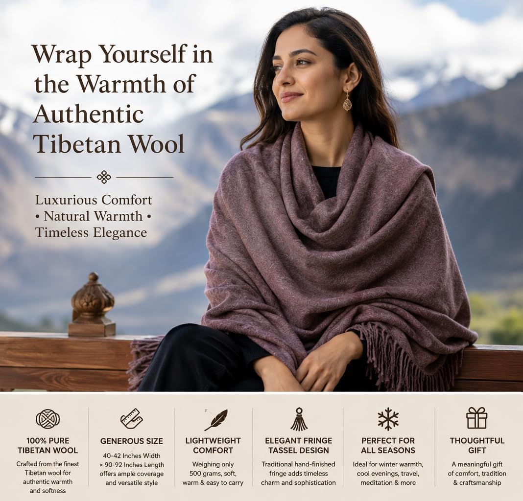 Wonderlist Tibetan Meditation Shawl Wool Handloom Oversize Throw Pure Wool Wrap Clothing Gift for Men Women