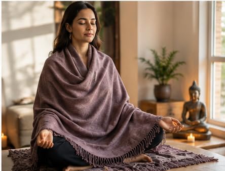 Wonderlist Tibetan Meditation Shawl Wool Handloom Oversize Throw Pure Wool Wrap Clothing Gift for Men Women