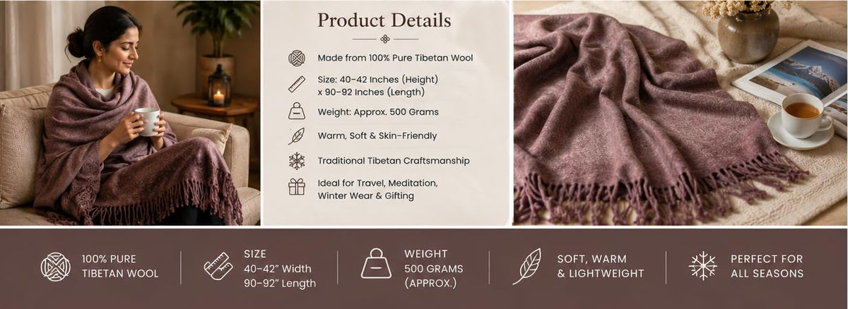 Wonderlist Tibetan Meditation Shawl Wool Handloom Oversize Throw Pure Wool Wrap Clothing Gift for Men Women