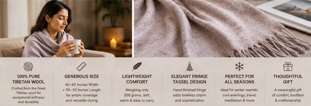 Wonderlist Tibetan Meditation Shawl Wool Handloom Oversize Throw Pure Wool Wrap Clothing Gift for Men Women