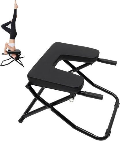 Foldable Yoga Headstand Bench, Yoga Inversion Chair with PU Pads, Relieve Stress & Digestion and Strength Training, Ideal for Home Workout Fitness Gym