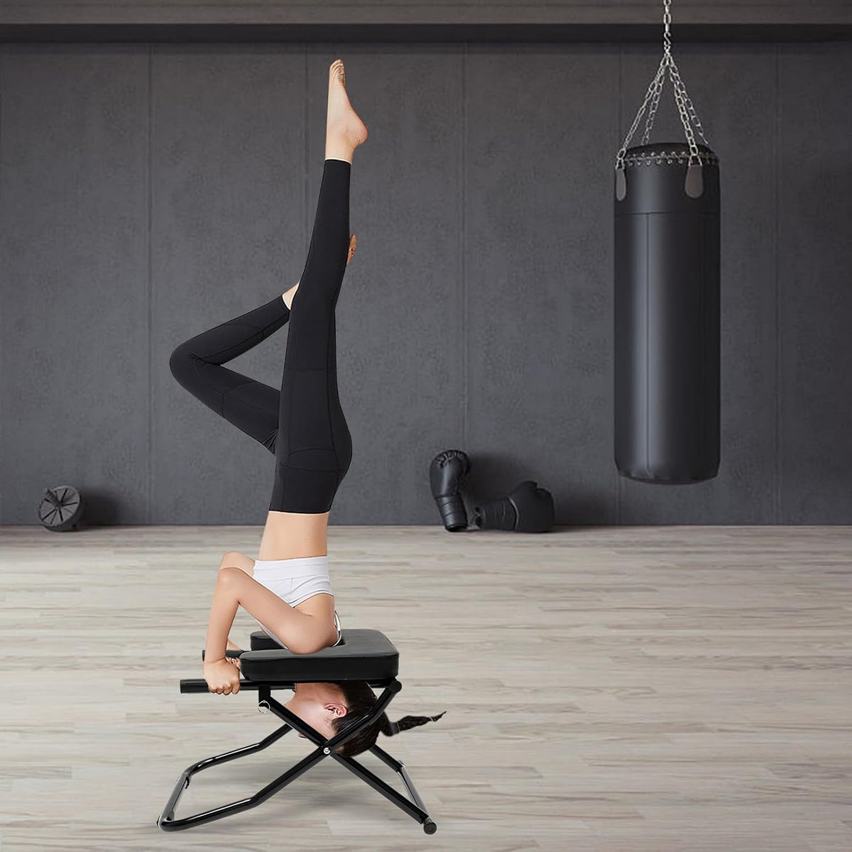 Foldable Yoga Headstand Bench, Yoga Inversion Chair with PU Pads, Relieve Stress & Digestion and Strength Training, Ideal for Home Workout Fitness Gym