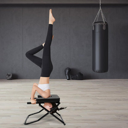 Foldable Yoga Headstand Bench, Yoga Inversion Chair with PU Pads, Relieve Stress & Digestion and Strength Training, Ideal for Home Workout Fitness Gym