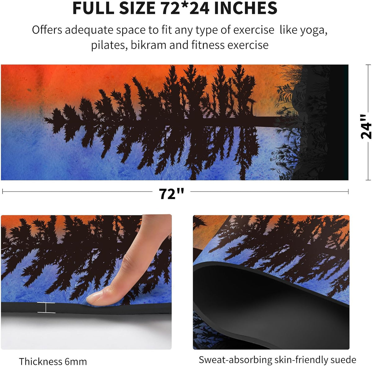 nuveti Yoga Mat Print Extra Thick TPE Non Slip Fitness Exercise Mat with Carrying Bag,72"x24" Extra Thick 6MM Exercise & Workout Mat for Yoga, Pilates Fitness and Floor Exercises - Colors B