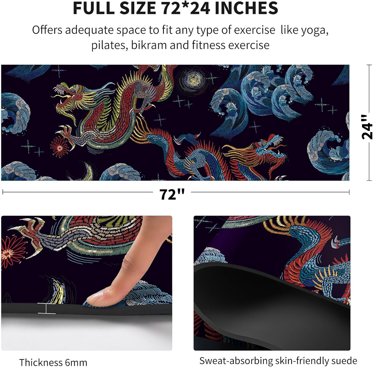 nuveti Yoga Mat Print Extra Thick TPE Non Slip Fitness Exercise Mat with Carrying Bag,72"x24" Extra Thick 6MM Exercise & Workout Mat for Yoga, Pilates Fitness and Floor Exercises - Colors B