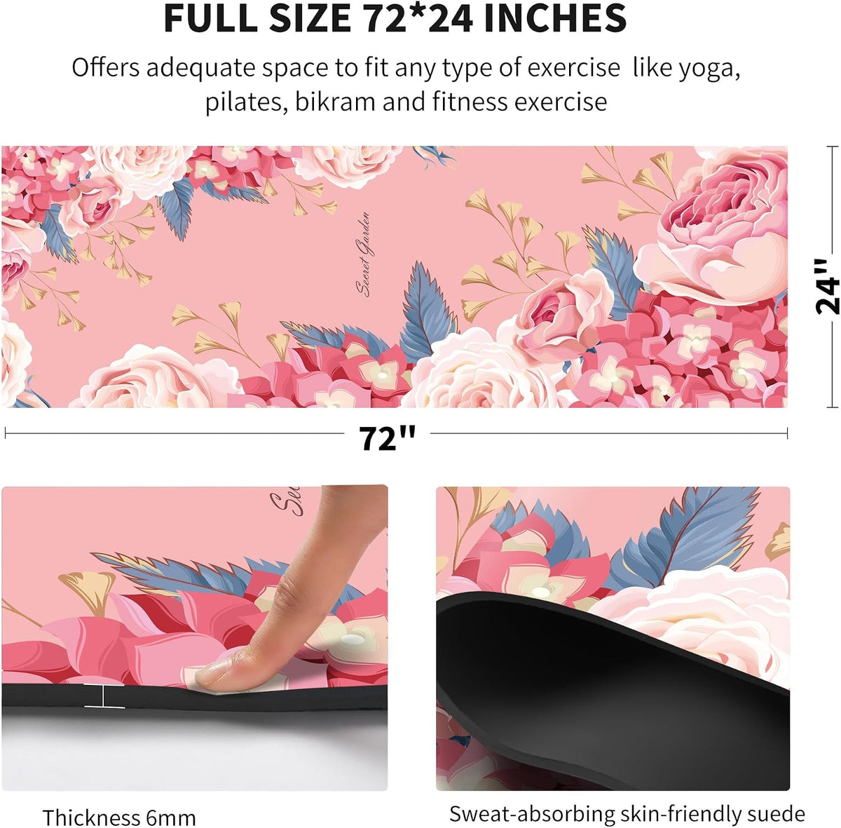 nuveti Yoga Mat Print Extra Thick TPE Non Slip Fitness Exercise Mat with Carrying Bag,72"x24" Extra Thick 6MM Exercise & Workout Mat for Yoga, Pilates Fitness and Floor Exercises - Colors B