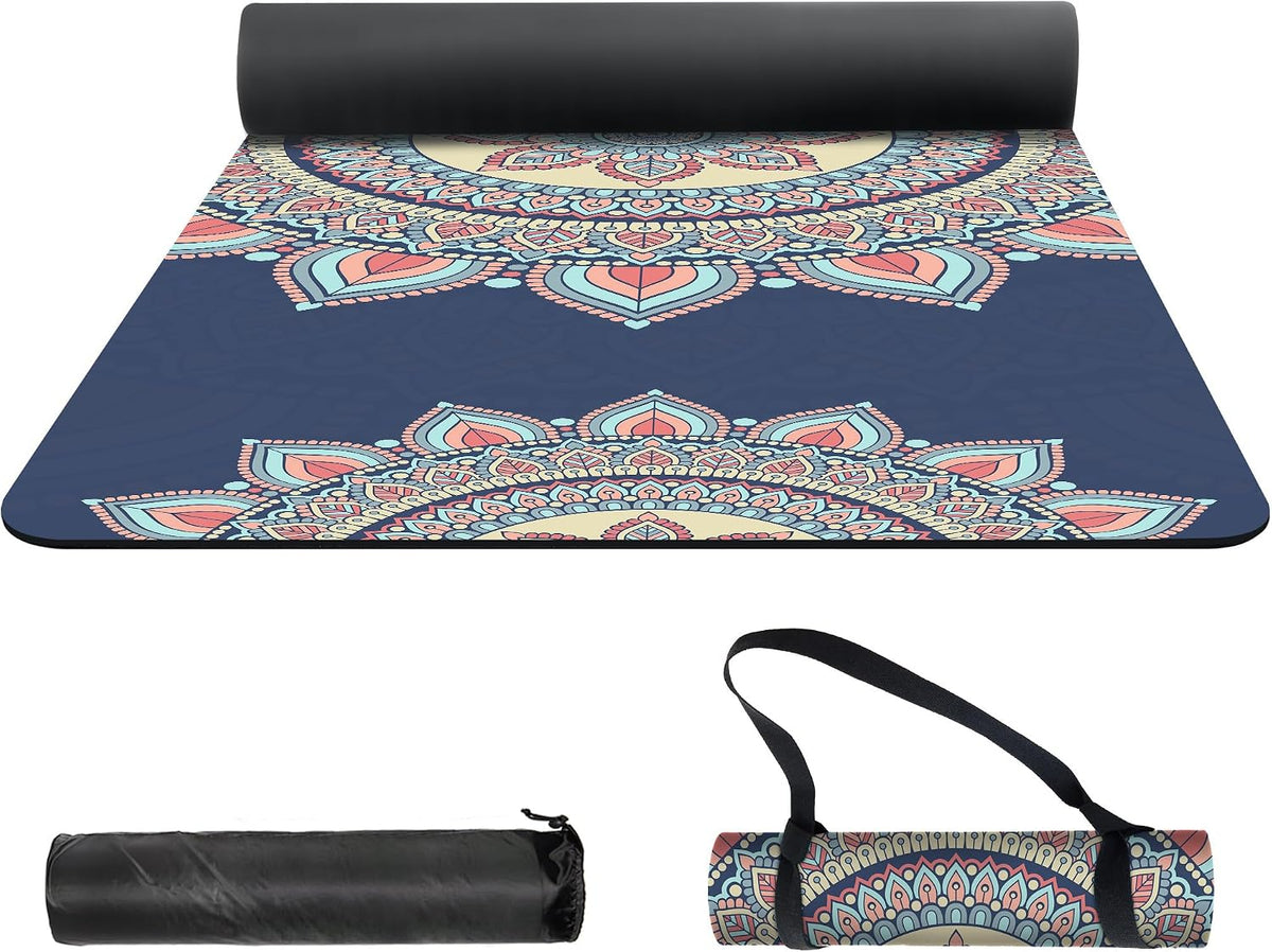 nuveti Yoga Mat Print Extra Thick TPE Non Slip Fitness Exercise Mat with Carrying Bag,72"x24" Extra Thick 6MM Exercise & Workout Mat for Yoga, Pilates Fitness and Floor Exercises - Colors B