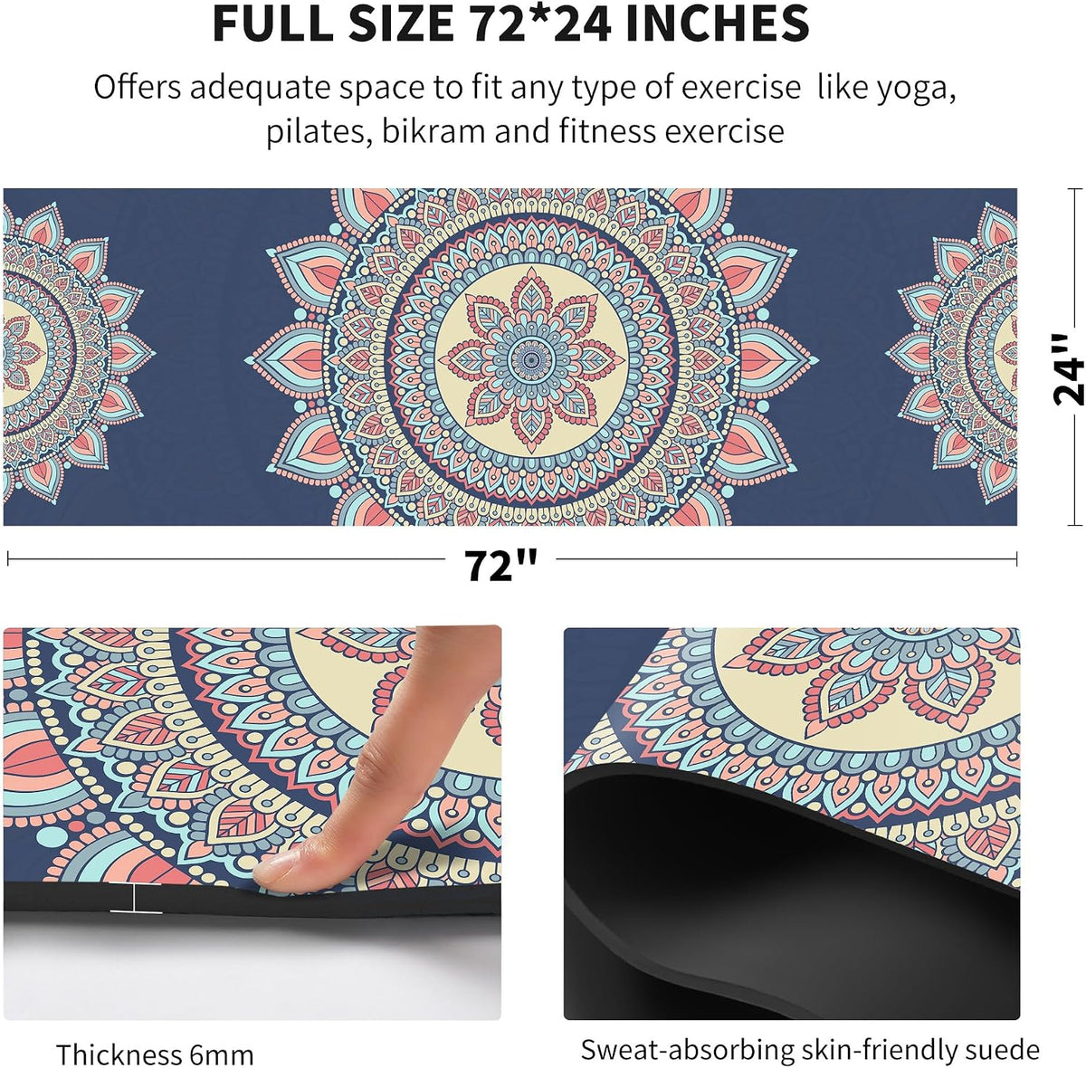 nuveti Yoga Mat Print Extra Thick TPE Non Slip Fitness Exercise Mat with Carrying Bag,72"x24" Extra Thick 6MM Exercise & Workout Mat for Yoga, Pilates Fitness and Floor Exercises - Colors B