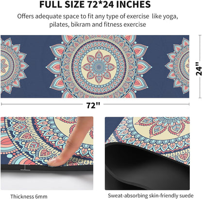 nuveti Yoga Mat Print Extra Thick TPE Non Slip Fitness Exercise Mat with Carrying Bag,72"x24" Extra Thick 6MM Exercise & Workout Mat for Yoga, Pilates Fitness and Floor Exercises - Colors B