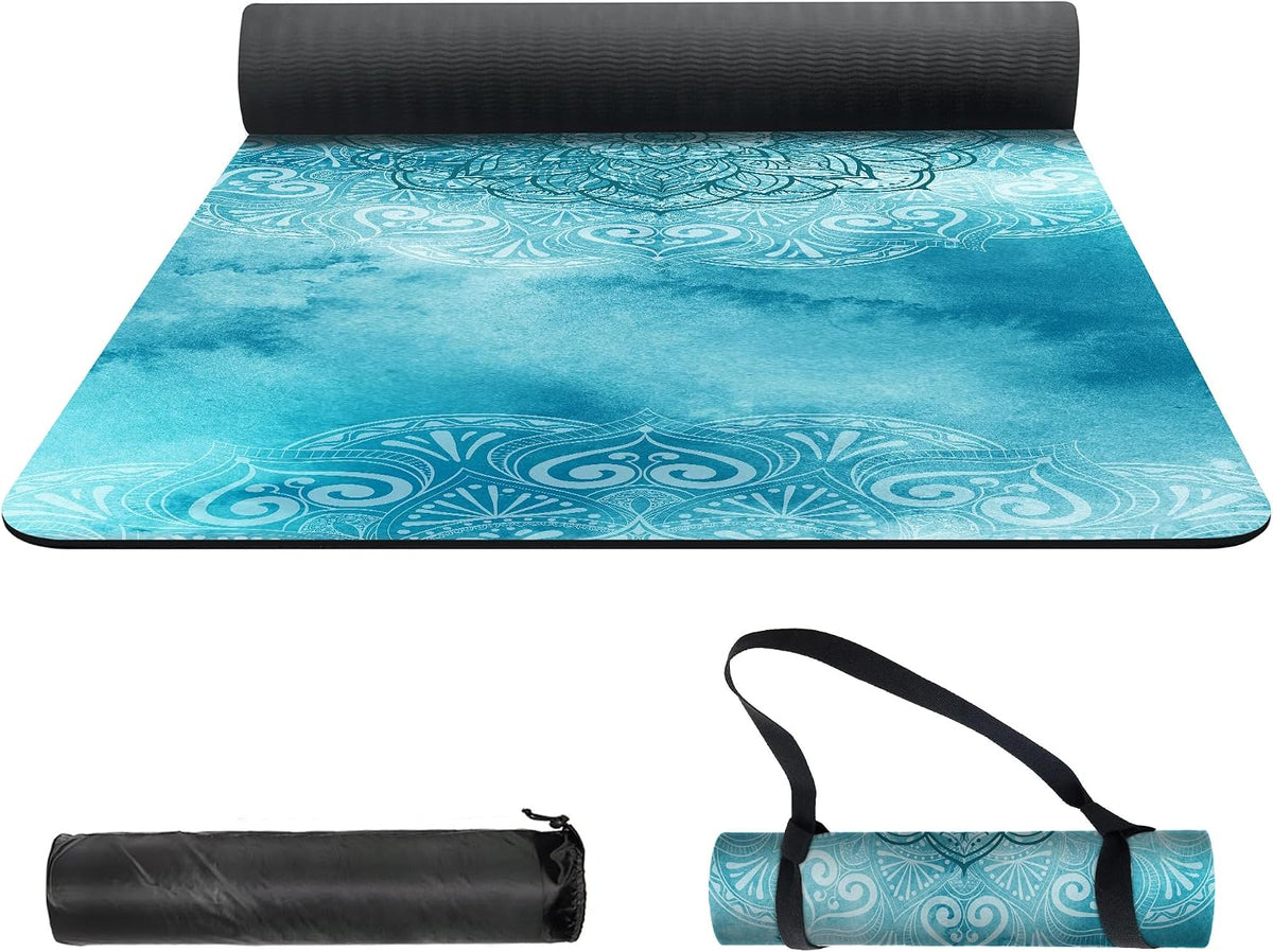 nuveti Yoga Mat Print Extra Thick TPE Non Slip Fitness Exercise Mat with Carrying Bag,72"x24" Extra Thick 6MM Exercise & Workout Mat for Yoga, Pilates Fitness and Floor Exercises - Colors B