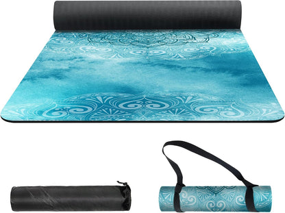 nuveti Yoga Mat Print Extra Thick TPE Non Slip Fitness Exercise Mat with Carrying Bag,72"x24" Extra Thick 6MM Exercise & Workout Mat for Yoga, Pilates Fitness and Floor Exercises - Colors B