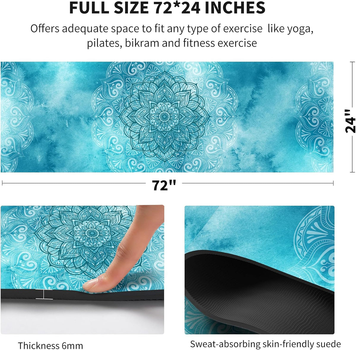 nuveti Yoga Mat Print Extra Thick TPE Non Slip Fitness Exercise Mat with Carrying Bag,72"x24" Extra Thick 6MM Exercise & Workout Mat for Yoga, Pilates Fitness and Floor Exercises - Colors B