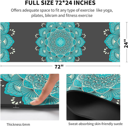 nuveti Yoga Mat Print Extra Thick TPE Non Slip Fitness Exercise Mat with Carrying Bag,72"x24" Extra Thick 6MM Exercise & Workout Mat for Yoga, Pilates Fitness and Floor Exercises - Colors B