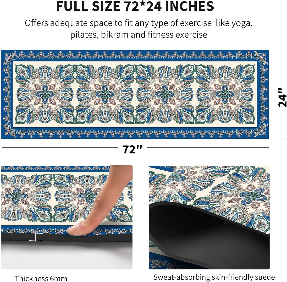 nuveti Yoga Mat Print Extra Thick TPE Non Slip Fitness Exercise Mat with Carrying Bag,72"x24" Extra Thick 6MM Exercise & Workout Mat for Yoga, Pilates Fitness and Floor Exercises - Colors B