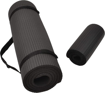All Purpose 1/2-Inch Extra Thick High Density Anti-Tear Exercise Yoga Mat and Knee Pad with Carrying Strap, Multiple Colors