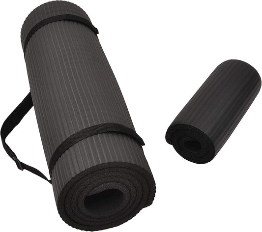 All Purpose 1/2-Inch Extra Thick High Density Anti-Tear Exercise Yoga Mat and Knee Pad with Carrying Strap, Multiple Colors