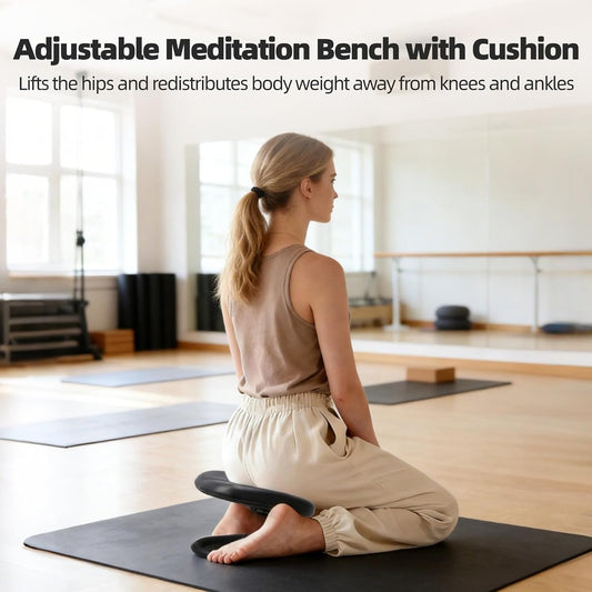 Adjustable Meditation Bench, Metal Seiza Kneeling Stool with Cushion, Height Adjustable Prayer Benches for Comfortable Kneeling Meditation, Non-Slip Compact Yoga Bench for Home Patio Practice