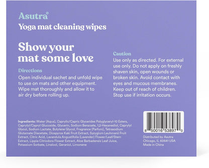 ASUTRA Yoga Mat Wipes (Lovely Lavender), Individually (1 Box = 30 Wipes)
