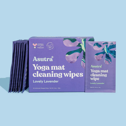 ASUTRA Yoga Mat Wipes (Lovely Lavender), Individually (1 Box = 30 Wipes)