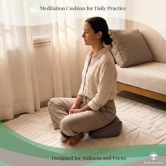 Meditation Cushion – Ergonomic Zafu Pillow for Yoga and Mindfulness – Washable Cover, Natural Buckwheat Fill, Premium Fabric (Cotton Blend/Polyester Variant) (Steel Gray, Medium)