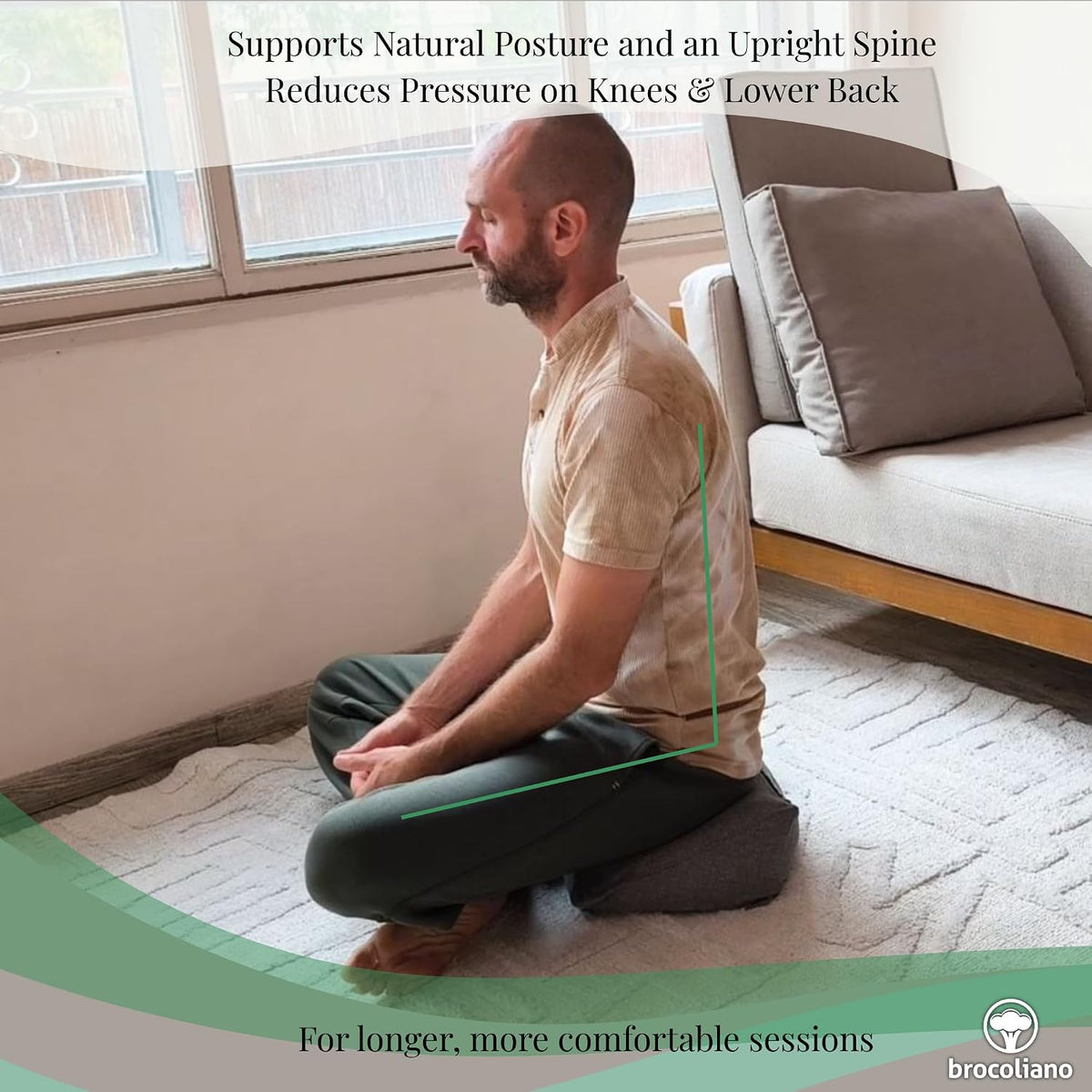 Meditation Cushion – Ergonomic Zafu Pillow for Yoga and Mindfulness – Washable Cover, Natural Buckwheat Fill, Premium Fabric (Cotton Blend/Polyester Variant) (Steel Gray, Medium)