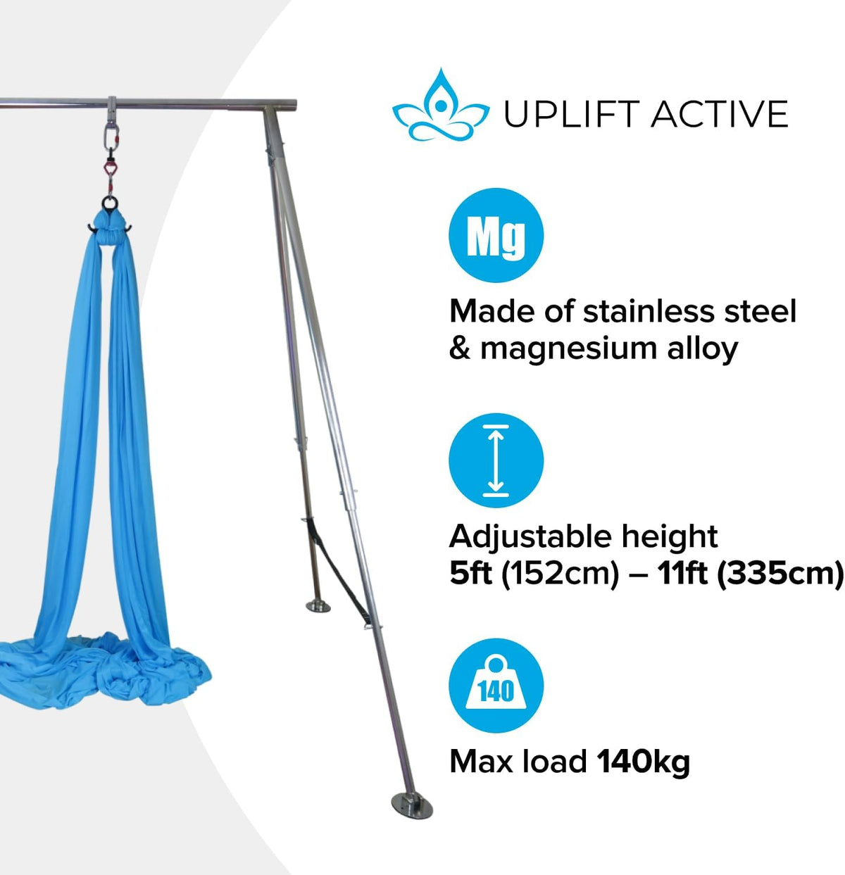 Adjustable Yoga Aerial Rig - Only Premium Home Yoga Stand with Adjustable Height | Portable Stainless Steel Rig | Aerial Fitness, Use with Hoops/Lyra, Silks & Hammock