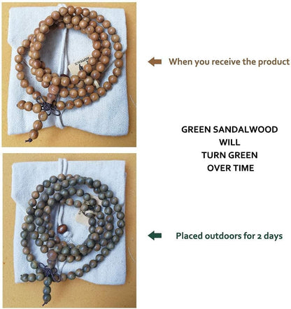 6mm Natural Fragrant Green Sandalwood 108 Mala Beads - Tibetan Buddhism Prayer Beads