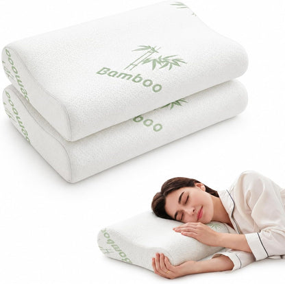 2 Pack Cervical Bamboo Pillow for Neck Pain Relief, Memory Foam