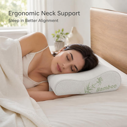 2 Pack Cervical Bamboo Pillow for Neck Pain Relief, Memory Foam
