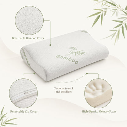 2 Pack Cervical Bamboo Pillow for Neck Pain Relief, Memory Foam
