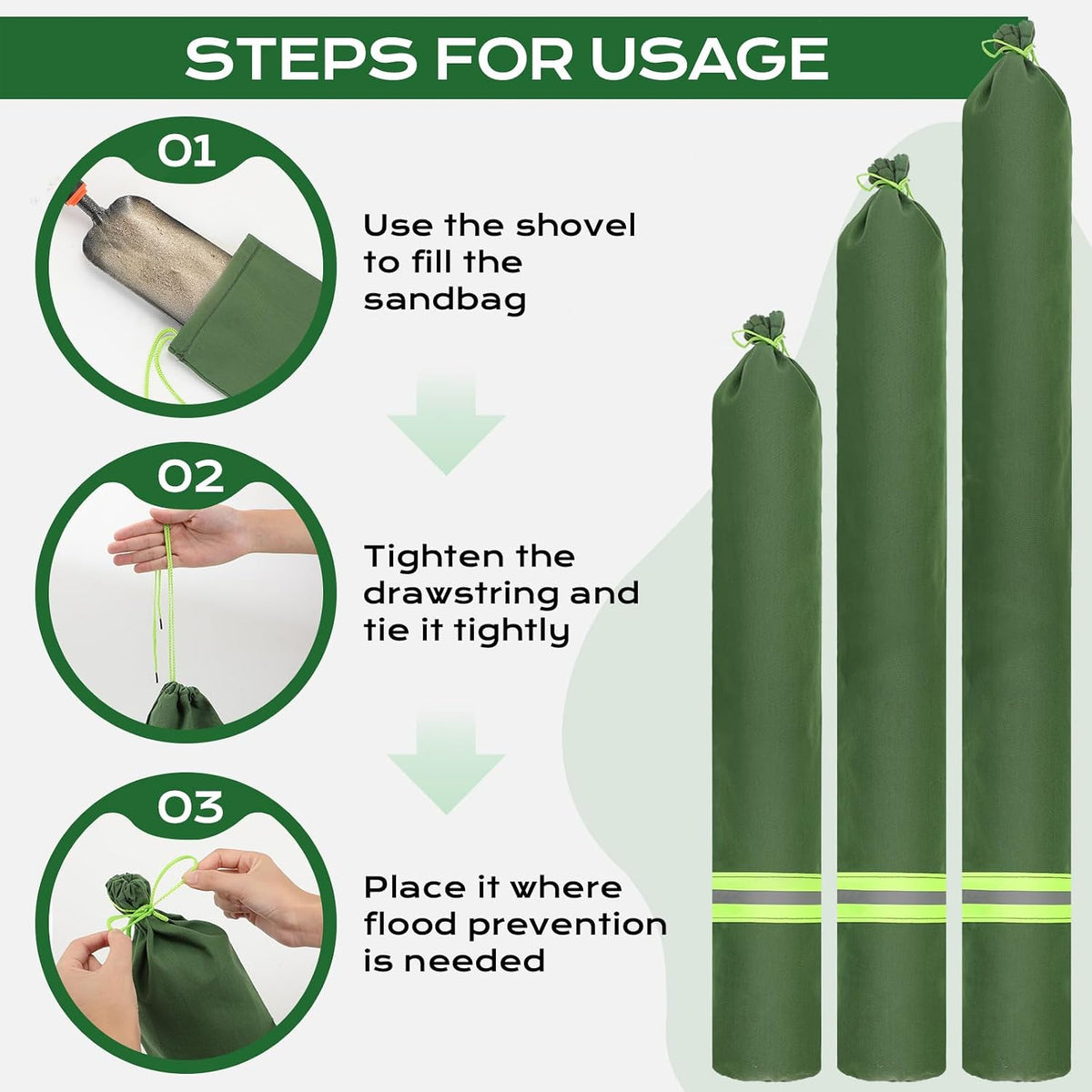Sand Bags for Flooding,8Pcs Flood Prevention Sandbags,Thickened Long Canvas with Elastic Band, Reusable Flood Barriers for Indoor and Outdoor Garage 4'X 7"