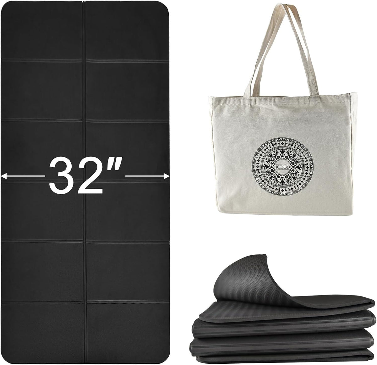 iodoo Foldable Yoga Mat 72" L x 32" W x 0.32 Inch Extra Thicked and Wided, Folding Yoga Mat for Travel with Canvas Carrying Bag, Non-Slip TPE Exercise Pilates Mat