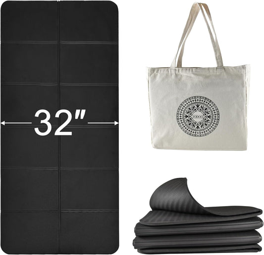 iodoo Foldable Yoga Mat 72" L x 32" W x 0.32 Inch Extra Thicked and Wided, Folding Yoga Mat for Travel with Canvas Carrying Bag, Non-Slip TPE Exercise Pilates Mat