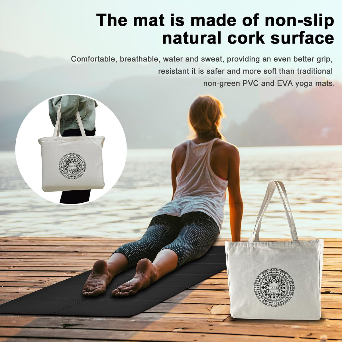 iodoo Foldable Yoga Mat 72" L x 32" W x 0.32 Inch Extra Thicked and Wided, Folding Yoga Mat for Travel with Canvas Carrying Bag, Non-Slip TPE Exercise Pilates Mat