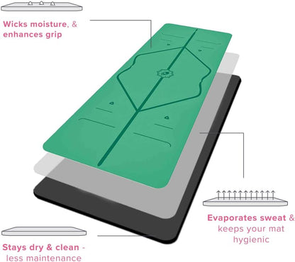 Travel Yoga Mat - Patented Alignment Design, Advanced Non-Slip Grip