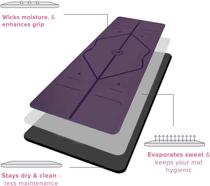 Travel Yoga Mat - Patented Alignment Design, Advanced Non-Slip Grip
